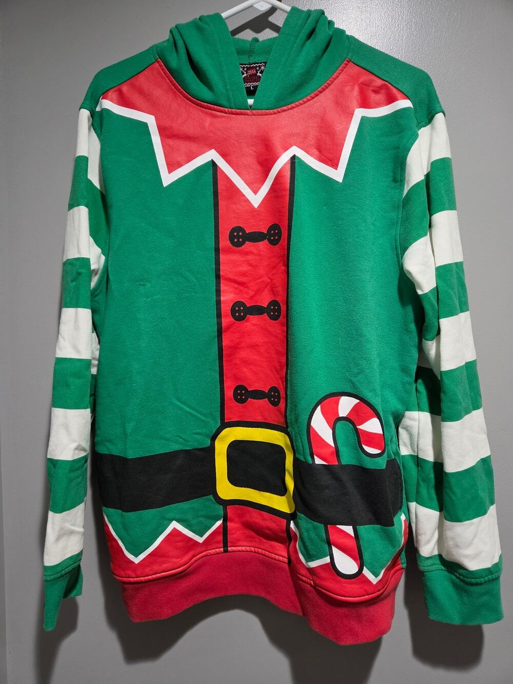 Women's Large Well Worn Brand Holiday Sweater Elf Hoodie Pull Over